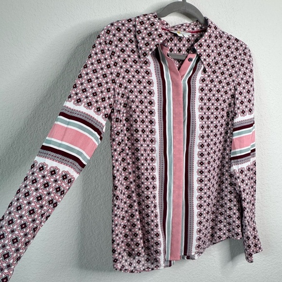 Boden Womens 4R Placement Print Shirt Blouse Long Sleeve Geometric Office Career - Picture 3 of 8